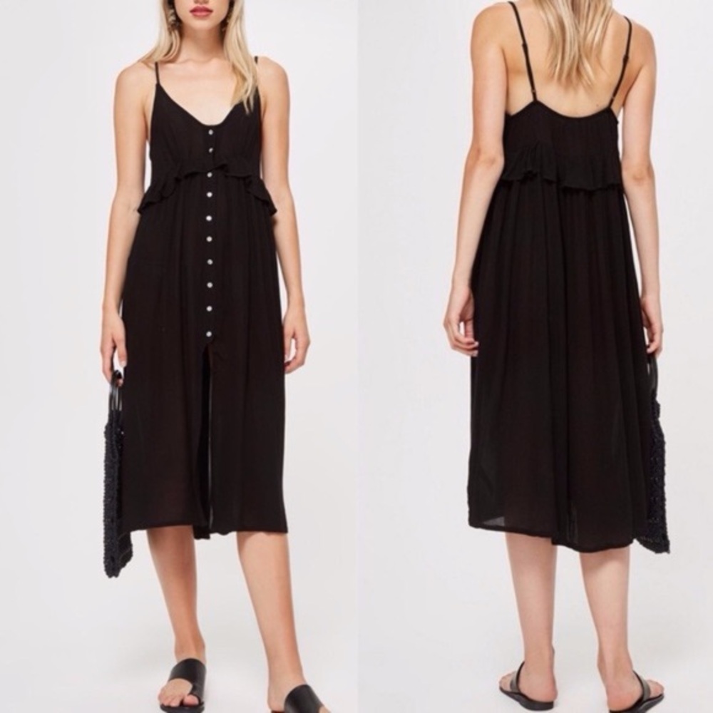 Topshop Black Swim Coverup with Button Detail